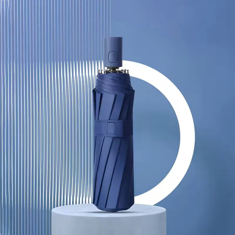 16-Streben Automatikschirm – Winddichter Doppel-Lagen Fiberglas-Rahmen, UPF Sonnenschutz, Tragbarer Minimalistischer Sonnenschutzschirm Kaufschwan® Blau