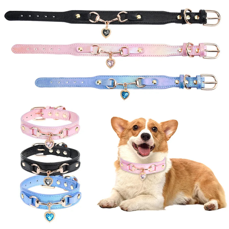 Glänzendes Strass Hundehalsband Love Design Leder Verstellbar Stilvolles Schmuck Halsband für Hunde Kaufschwan®