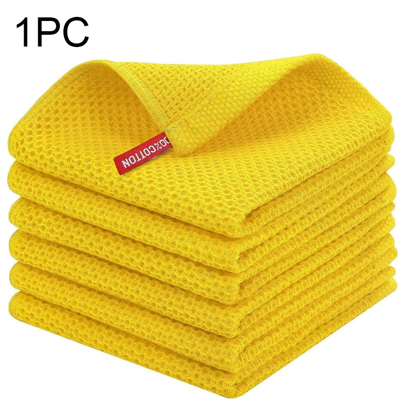 100% Baumwolle Küchentuch – Ultra Weiches Waffel Honigwaben Reinigungstuch | Saugfähiges Küchenzubehör für Haushalt Kaufschwan® Gelb 34x34cm