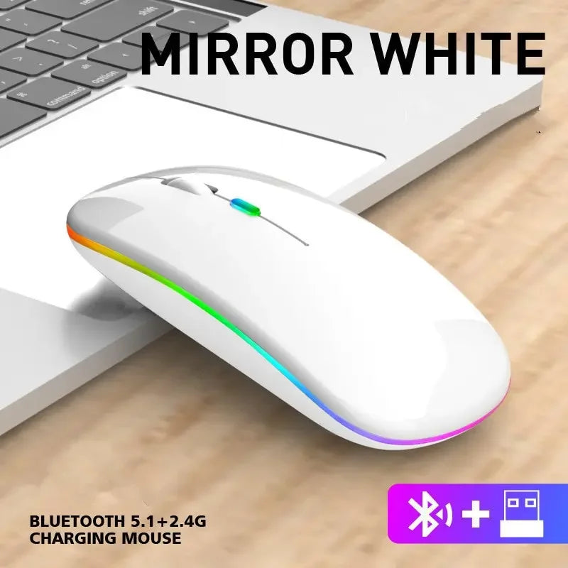 2.4GHz & Bluetooth 5.2 Kabellose Leuchtende Maus – USB Wiederaufladbare 1600DPI Tragbare Gaming Maus für Tablet, Handy & Computer Kaufschwan® Weiß