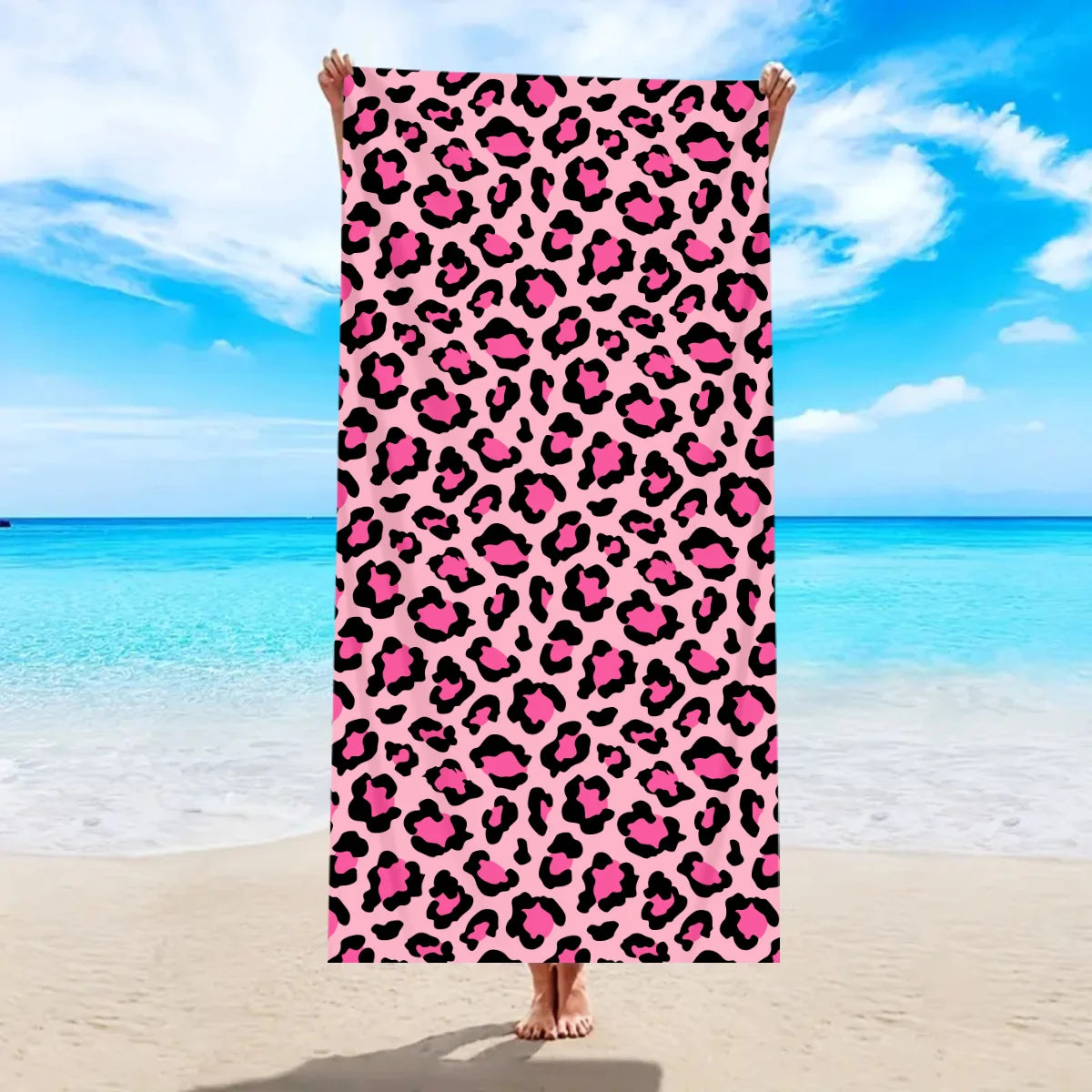 Modisches Strandtuch mit Leopardenmuster – Schnell Trocknend & Saugfähig | Multifunktionales Mikrofaser Handtuch für Sport, Schwimmen & Yoga Kaufschwan® Rosa 150x75cm