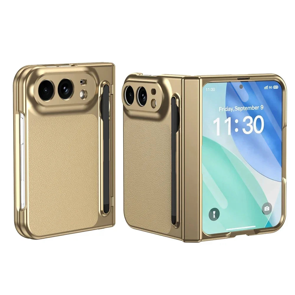 Hochwertige Luxuriöse Glänzende Schutzhülle für iPhone Duo – Rundumschutzhülle mit Stifthalter, Schutzfolie, Scharnier- und Stoßschutz Kaufschwan®