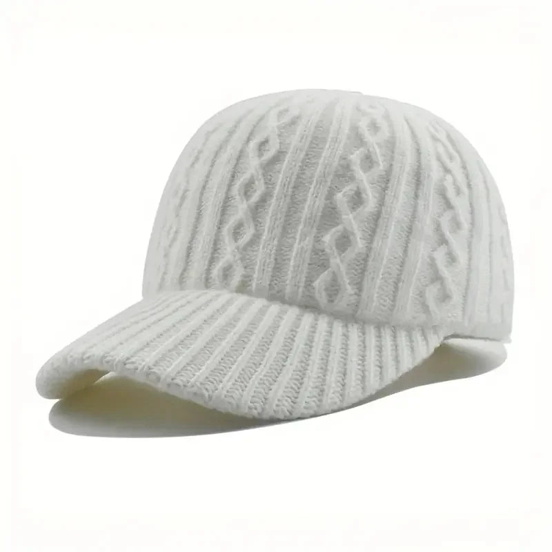 Trendige Gestrickte Baseballkappe | Herren & Damen Herbst/Winter Fashion Baseballcap | Vielseitig & Warm Kaufschwan® Weiß Einstellbar