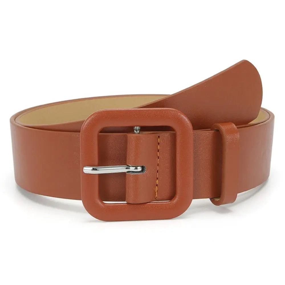 Modischer Damen Gürtel – Schlicht & Bunt | Vintage Gürtel mit Quadratischer Schnalle aus PU-Leder für Kleider & Jeans Kaufschwan® Dunkelbraun