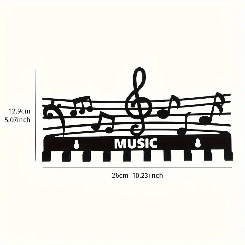 Kreativer Schlüsselhalter mit Musiknoten – Schwarzer Wandhaken aus Eisen | Dekorativer Organizer für Schlüssel, Taschen & Wohnaccessoires Kaufschwan® Schwarz