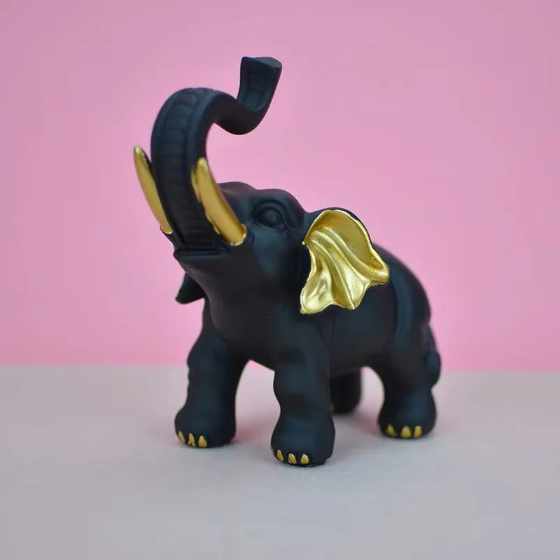 Schwarz-Gold Elefanten Statue – Luxuriöse Kunst-Dekoration für Wohnzimmer und Schreibtisch Kaufschwan®