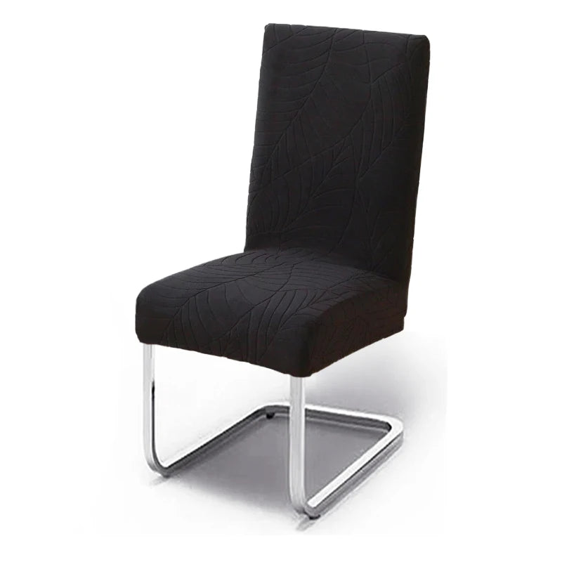 1/2/4/6 Stück Blatt Jacquard Stuhlbezug – Einfarbiger Spandex Sitzbezug | Elastischer Stuhlschutz für Küche, Esszimmer & Restaurant Kaufschwan® Schwarz 1 Stück
