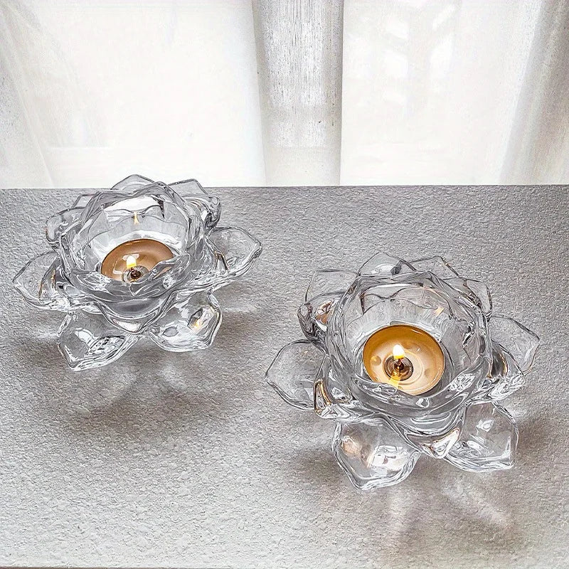 Kerzenhalter im Chinesischen Lotus-Stil – Transparenter Kristallglas Kerzenbecher für Romantisches Dinner, Bar & Wohndekoration Kaufschwan®