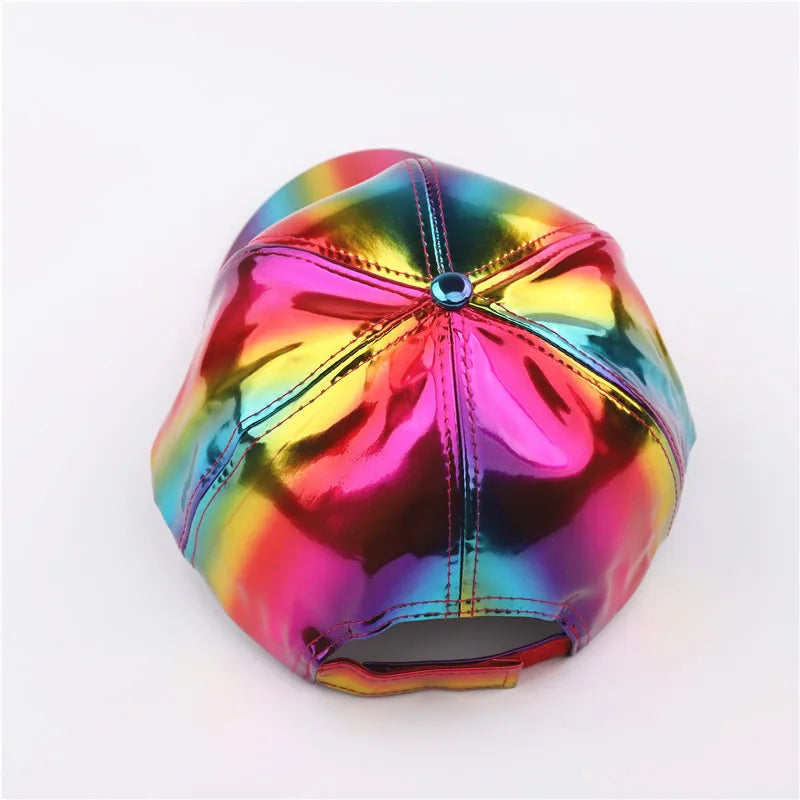 Unisex PU Rainbow Farbwechsel Baseballkappe | Fashion Erwachsenen Laser Hip Hop Baseballcap | Outdoor Freizeit Snapback Glänzende Party Kappe Kaufschwan®
