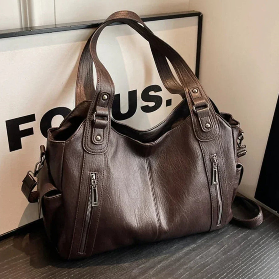 Damen Schultertasche – Hochwertige Kunstleder Handtasche mit Kontrastfarben | Weiches Innenfach & Reißverschluss Kaufschwan®