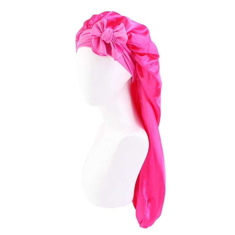 Lange Übergroße Satin-Schlafhaube für Damen – Atmungsaktive Elastische Haarhaube mit Schleifenband für die Nacht