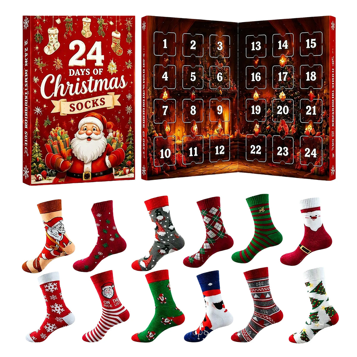 Socken-Adventskalender – 24-Tage-Weihnachtskalender mit Warmen Weihnachtssocken für Damen & Herren