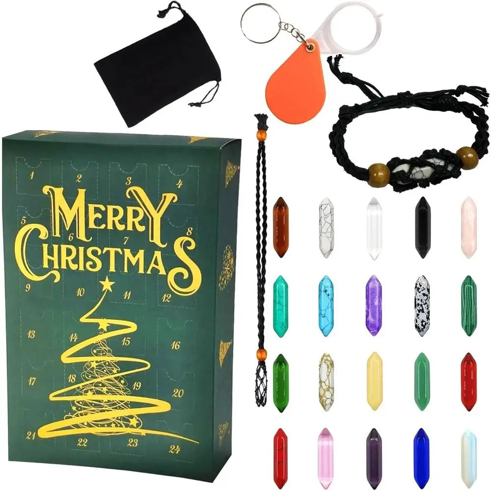 Kristall-Weihnachts-Adventskalender – Naturstein-Sammlung mit Chakra-inspirierten Steinen für die Festliche Adventszeit
