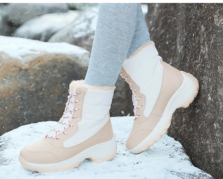 Damen Schneestiefel – Winter Plateau Schuhe | Warme Kunstfell Gefütterte Flache Stiefel für Damen | Bequeme Winter Schuhe Kaufschwan®