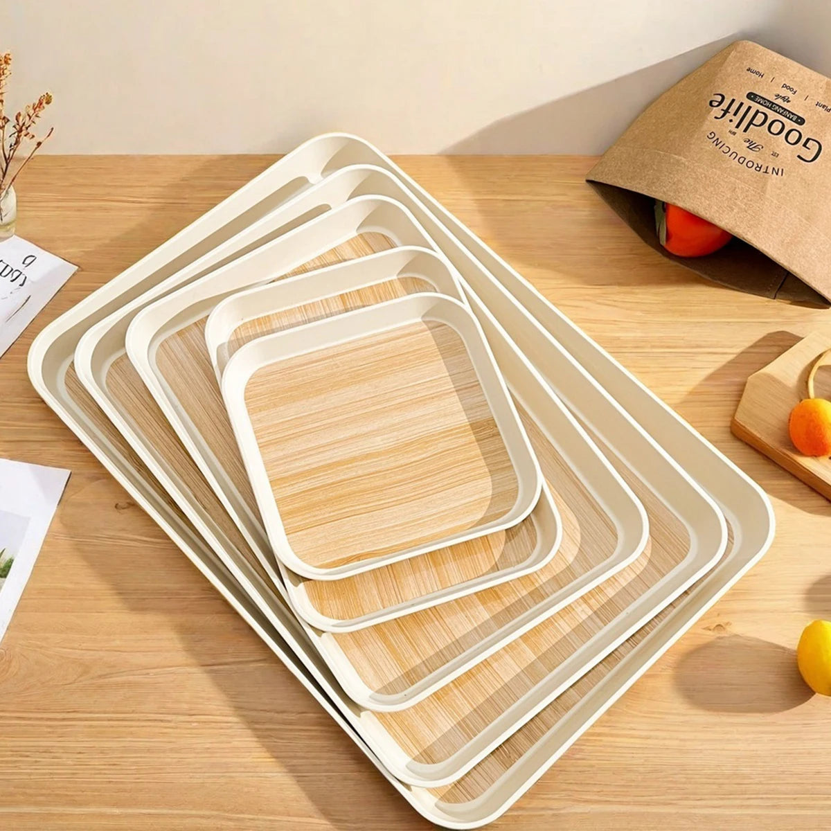 Großes Rechteckiges Kunststoff-Tablett – Wiederverwendbares Servier- & Aufbewahrungs-Tablett für Tee, Desserts, Obst & Küche Kaufschwan®