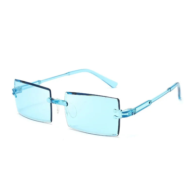 Modische randlose rechteckige Sonnenbrille – Bunte Sonnenbrille mit UV400-Schutz für Damen, ideal für Sommer, Freizeit im Freien und Reisen Kaufschwan® Eisblau