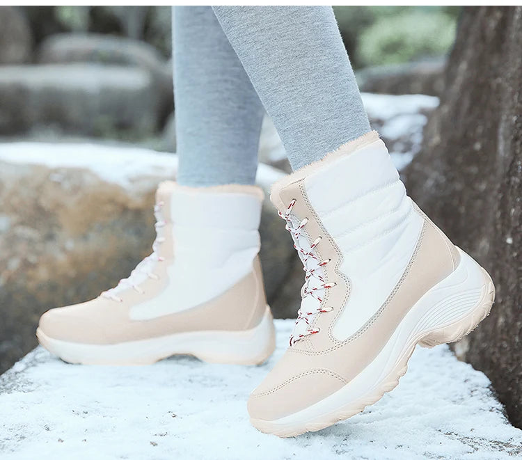 Damen Schneestiefel – Winter Plateau Schuhe | Warme Kunstfell Gefütterte Flache Stiefel für Damen | Bequeme Winter Schuhe Kaufschwan®
