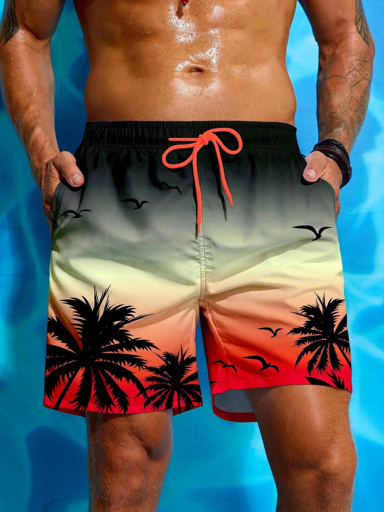Herren Badeshorts mit Palmenmuster – Sommer Boardshorts mit Kordelzug | 3D Druck Atmungsaktive Strandshorts Streetwear Kaufschwan®