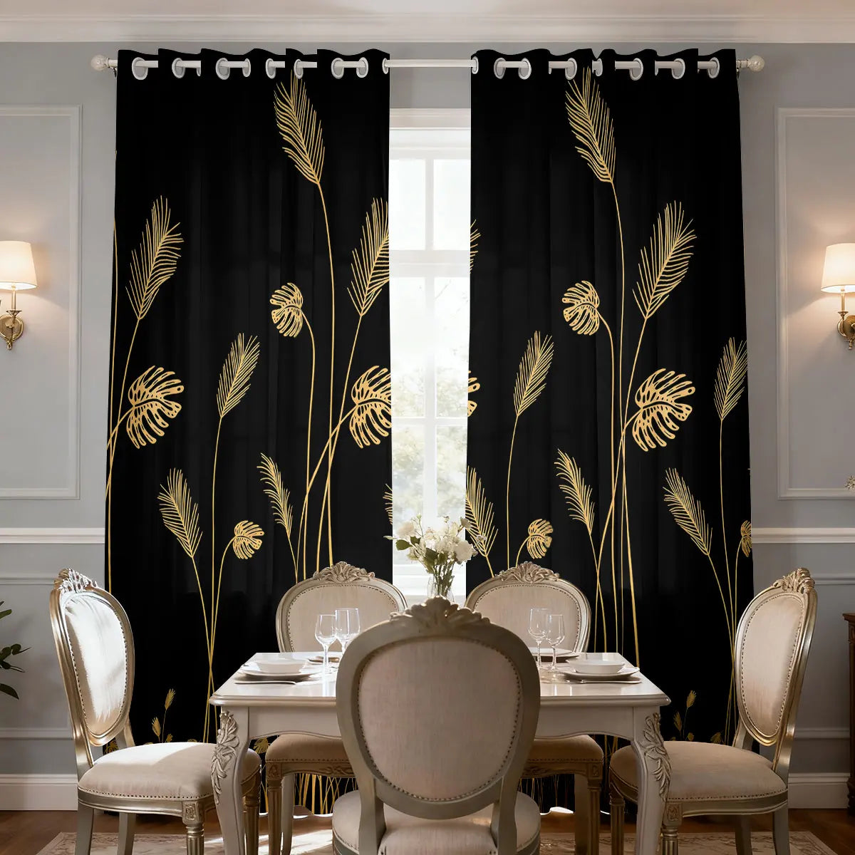 Schilf Pflanzen Print Wollvorhang Lichtblockierend Isoliert für Wohnzimmer Schlafzimmer 2 Stück/Set Kaufschwan®