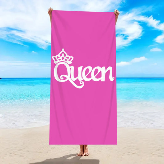 King & Queen Strandtücher – Schnell Trocknende Ultrafeine Mikrofaser Handtücher | Saugfähige Stranddecken für Schwimmen & Reisen Kaufschwan® Rosa-Weiß (Schrift: Queen) 150x75cm