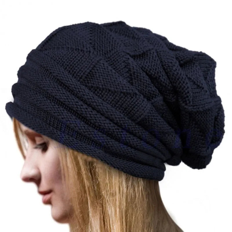 Gestrickte Oversize Baggy Beanie – Warme Wintermütze | Slouchy Wollmütze für Damen & Herren | Ski Skull Cap Kaufschwan® Tiefblau Einheitsgröße