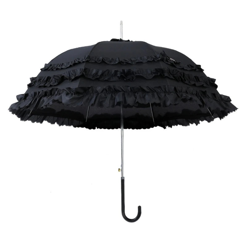 Leichter Sommer & Regen Spitzen Schirm – Sommer Lolita Spitzen-Parasol – Femininer Damen Sonnenschirm, Niedlicher Haushalts-Schirm für Sonne & Stil Kaufschwan® Schwarz