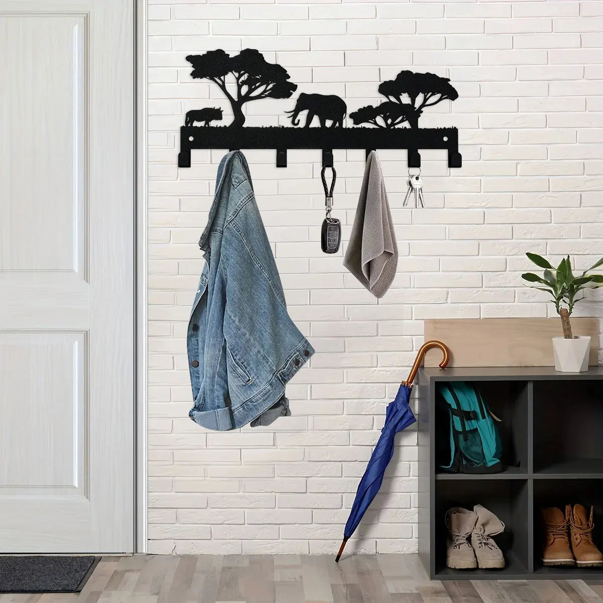 Metall Schlüsselhalter Elefant – Schwarzer Wandhaken mit 7 Haken | Dekorativer Schlüssel Organizer aus Eisen für Schlüssel, Taschen & Handtücher Kaufschwan®