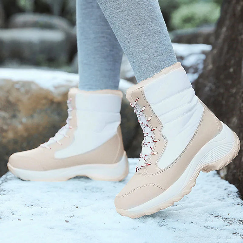 Damen Schneestiefel – Winter Plateau Schuhe | Warme Kunstfell Gefütterte Flache Stiefel für Damen | Bequeme Winter Schuhe Kaufschwan®