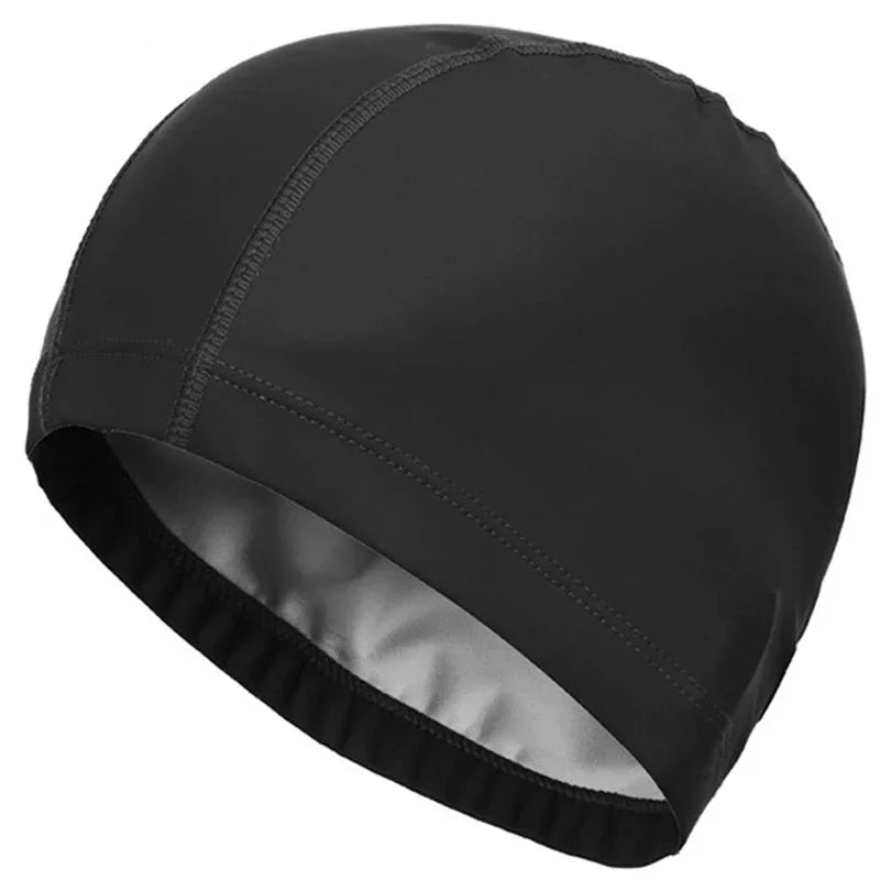 Wasserdichte PU Stoff Schwimmkappe – Ohrenschutz & Langhaar Schutz | Große Badehaube für Männer & Frauen Kaufschwan® Schwarz