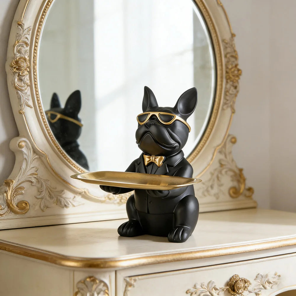Kreative Bulldoggen-Tablett Statue – Tierische Dekoration mit Ablage für Wohnzimmer, Schlafzimmer und Geschenkidee Kaufschwan®