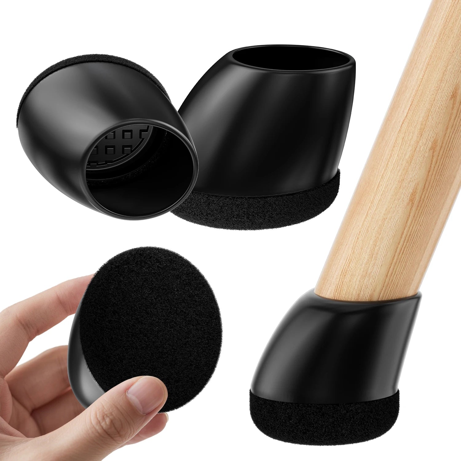 16 Stück Silikon Stuhlbein Schützer – Runde Filz Möbelkappen für 15°–25° Geneigte Stuhlbeine | Schutz für Holzböden Kaufschwan® Schwarz - 25-30mm