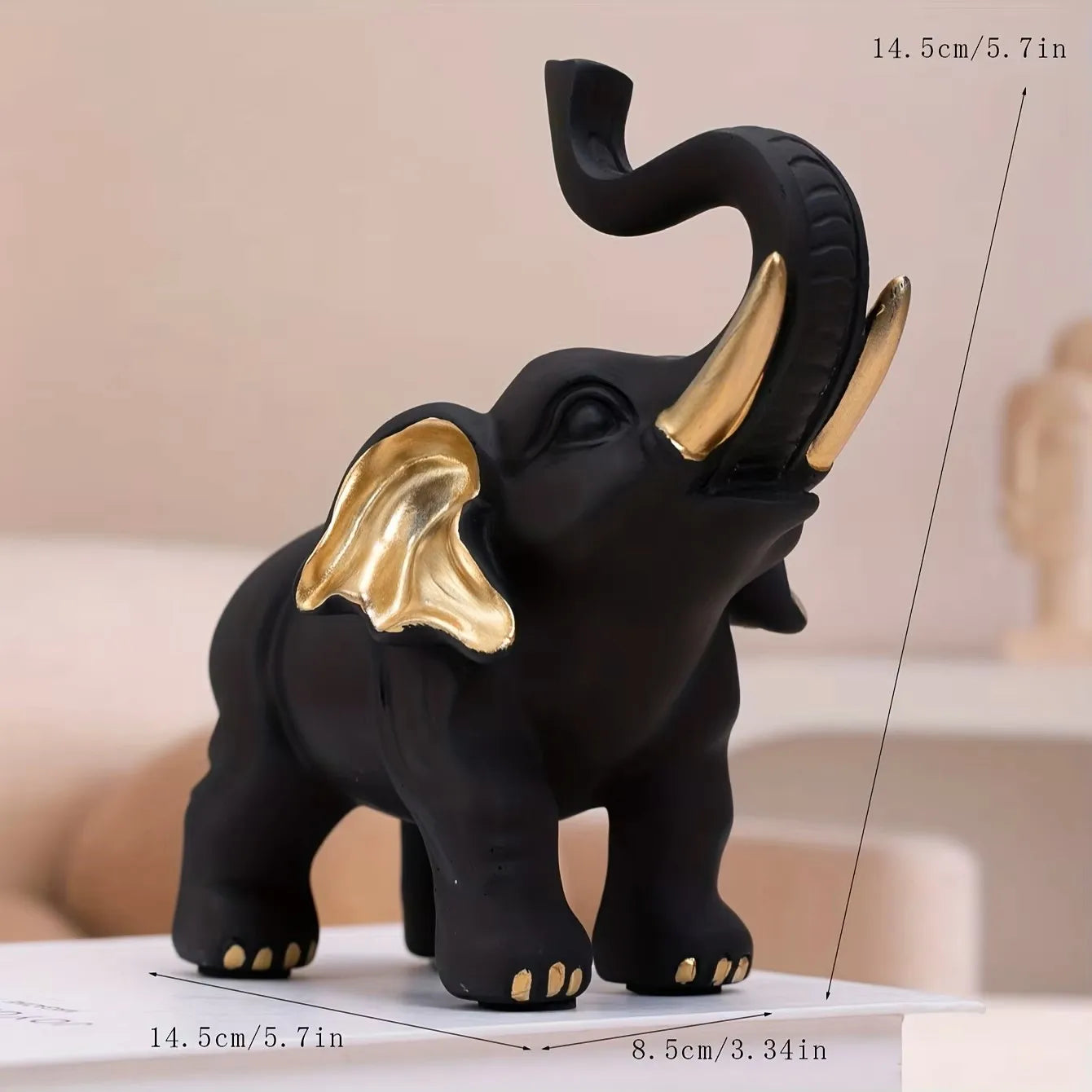 Schwarz-Gold Elefanten Statue – Luxuriöse Kunst-Dekoration für Wohnzimmer und Schreibtisch Kaufschwan®