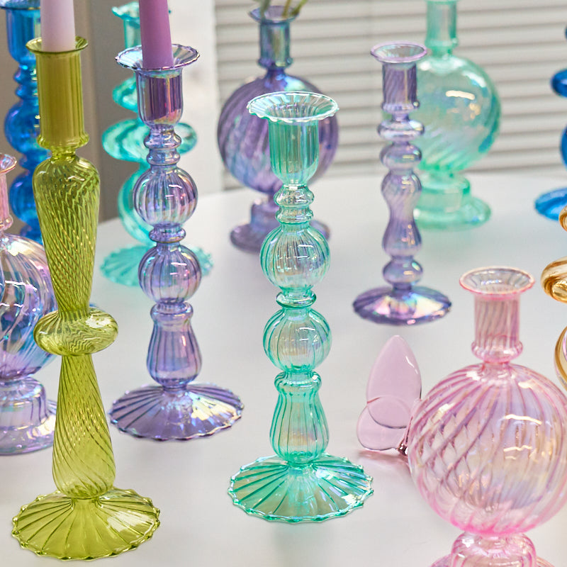 Floriddle Retro Kerzenständer – Hohe Stabkerzenhalter im Glasvasen-Stil für Zuhause, Party & Hochzeitsdekoration Kaufschwan®