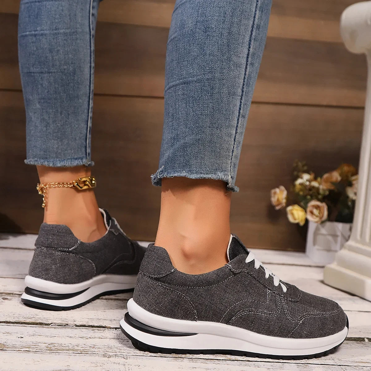 Blaue Damen Plateau-Sneaker – Modische Schnürschuhe mit Dicker Sohle | Bequeme Freizeit-Sneaker in Übergrößen bis 43 Kaufschwan®