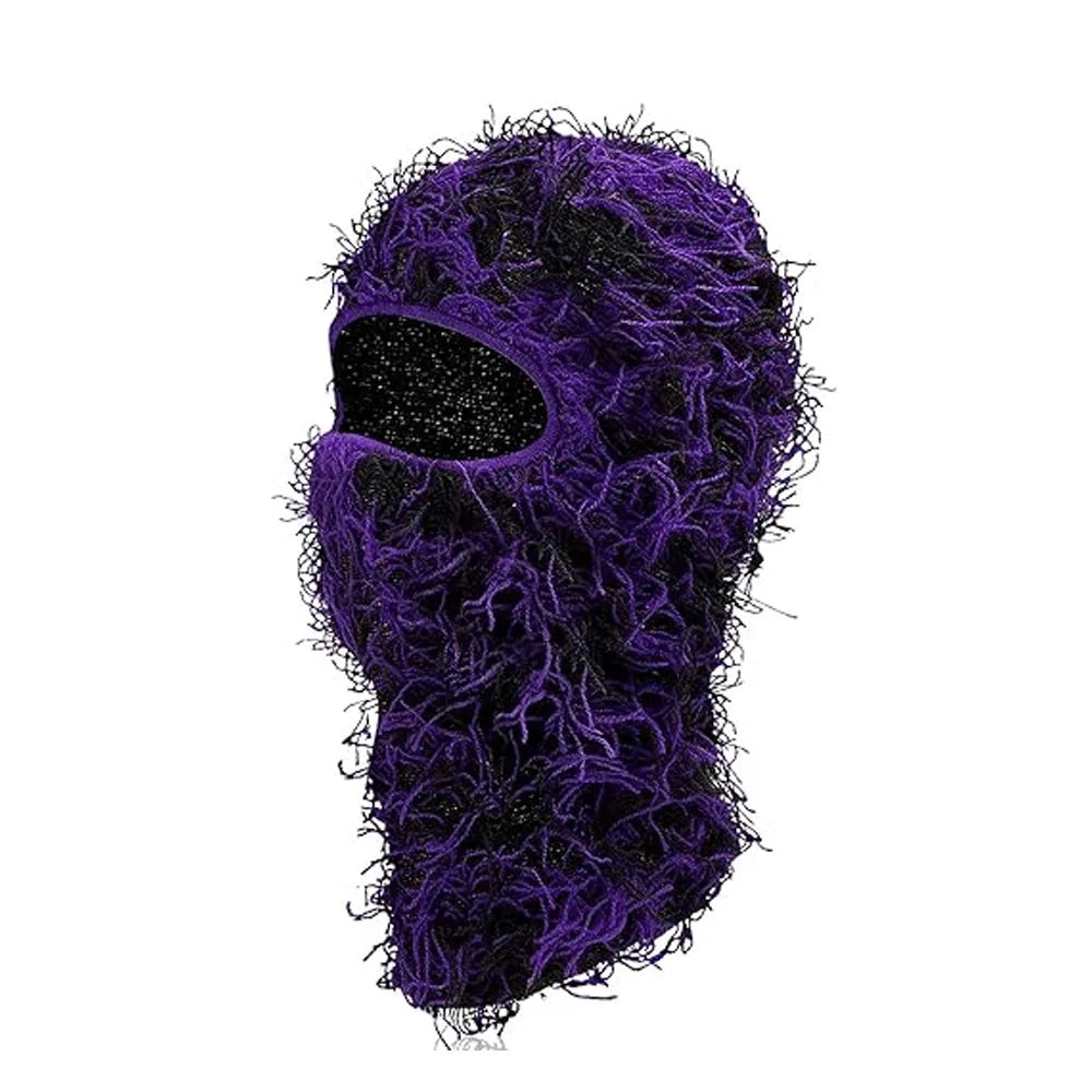 Motorrad Hip-Hop Balaclava – Gestrickte Vollgesichts-Skimütze im Used-Look | Damen Outdoor Camouflage Fuzzy Beanie Wintermütze Kaufschwan® Lila