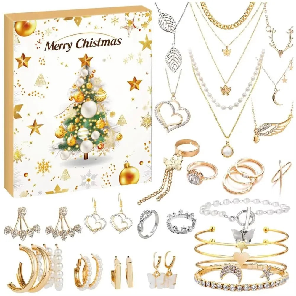 Weihnachtskalender mit Schmuck – Überraschungskalender mit Armband & Schmuckzubehör aus Metalllegierung für Weihnachten und Neujahr