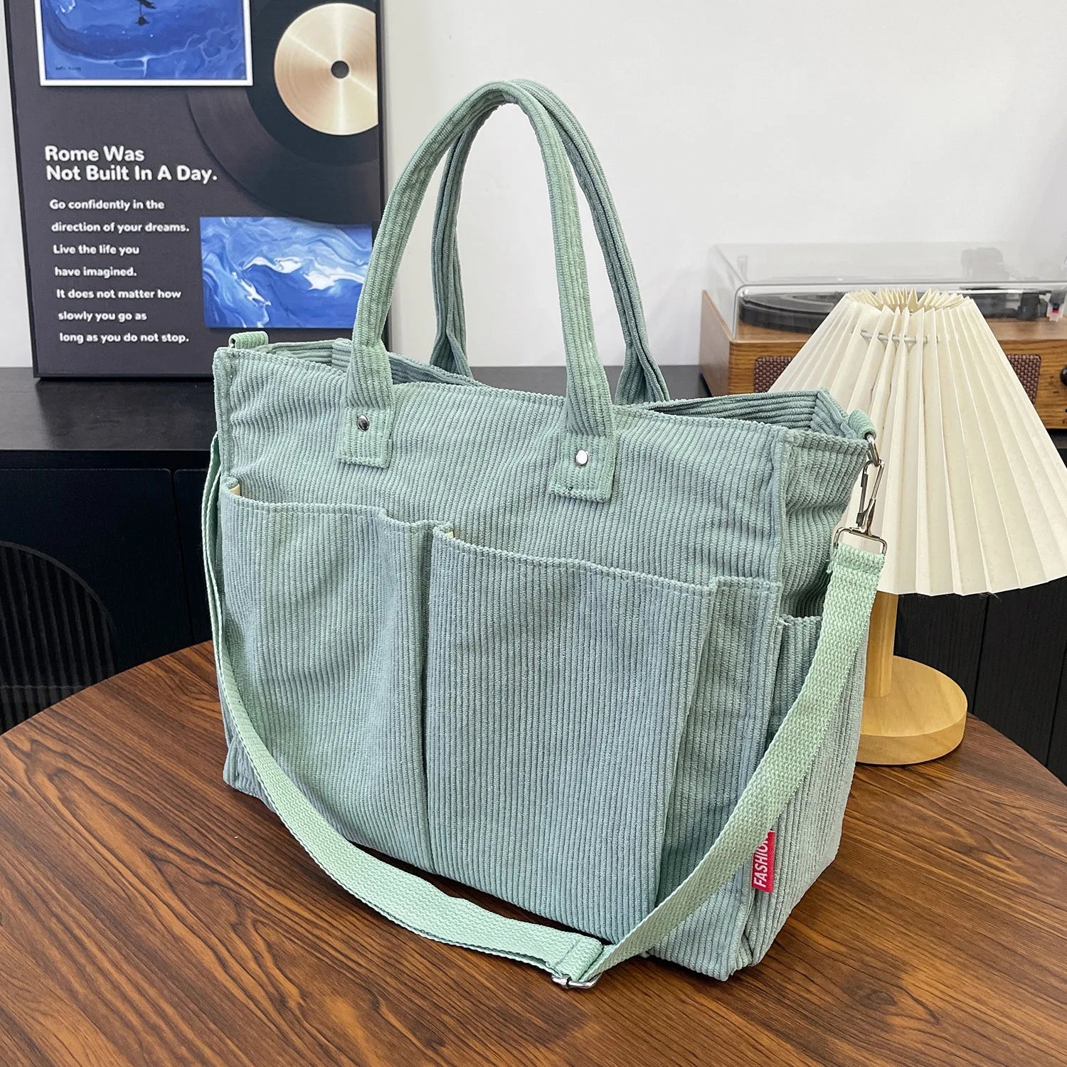 Warme Cord Tote Tasche – Geräumige Shopping Handtasche | Stilvolle & Praktische Schultertasche Lässige Minimalistische Crossbody Tasche Kaufschwan® Hellgrün