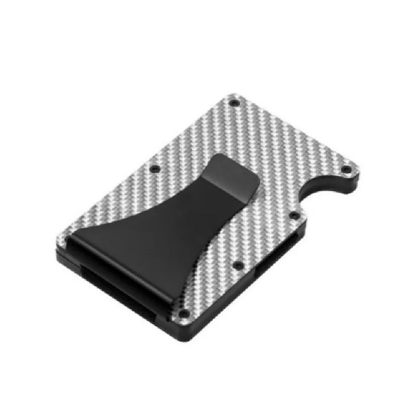 Minimalistische Geldbörse für Herren – RFID Aluminium Metall Wallet mit Geldklammer & Geldband (Carbonfaser Kartenhalter) Kaufschwan®