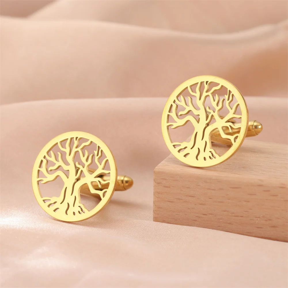 Baum des Lebens Manschettenknöpfe für Herren – Runde Edelstahl Manschetten | Elegantes Accessoire für Hochzeit, Business & Anlassmode Kaufschwan®