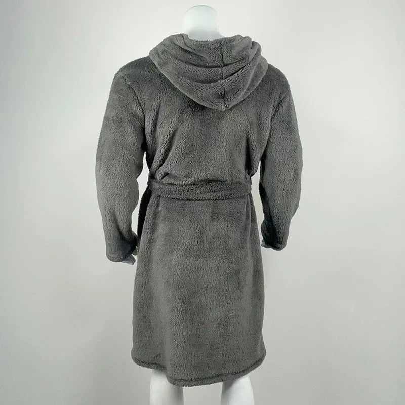 Langer Winter-Morgenmantel für Herren – Dicker Plüsch-Bademantel aus Fleece mit Schalkragen & Langen Ärmeln