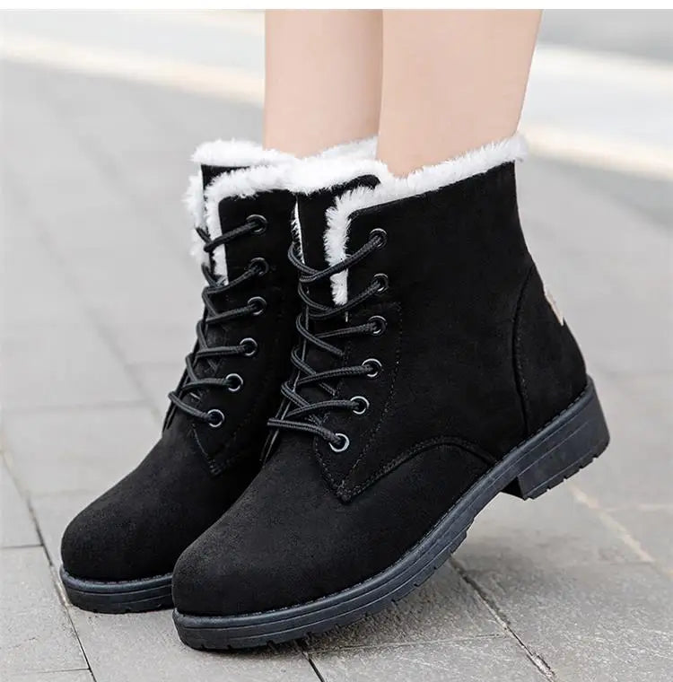 Damen Schneestiefel – Flache Plateau Winter Schuhe | Warme Kunstfell Gefütterte Plüsch Stiefel für Damen | Bequeme Winter Schuhe Kaufschwan®