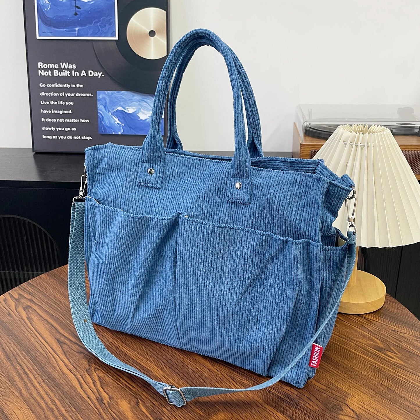 Warme Cord Tote Tasche – Geräumige Shopping Handtasche | Stilvolle & Praktische Schultertasche Lässige Minimalistische Crossbody Tasche Kaufschwan® Himmelblau