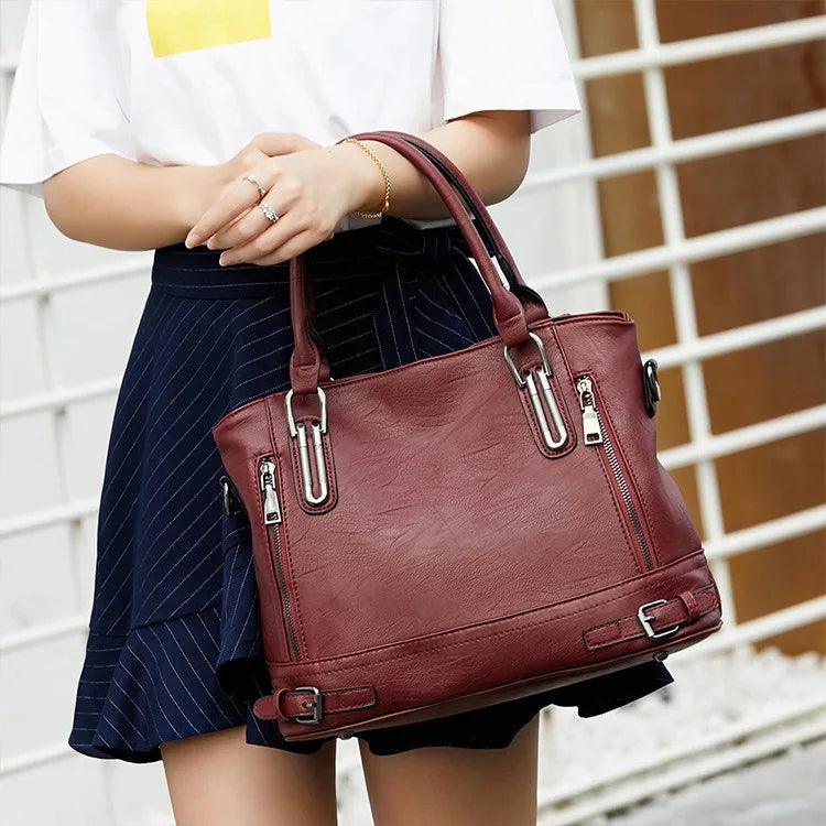 Retro Damen Handtasche – Motorrad Stil Tote Bag aus Weichem PU Leder | Große Casual Schulter- & Crossbody Tasche Kaufschwan®