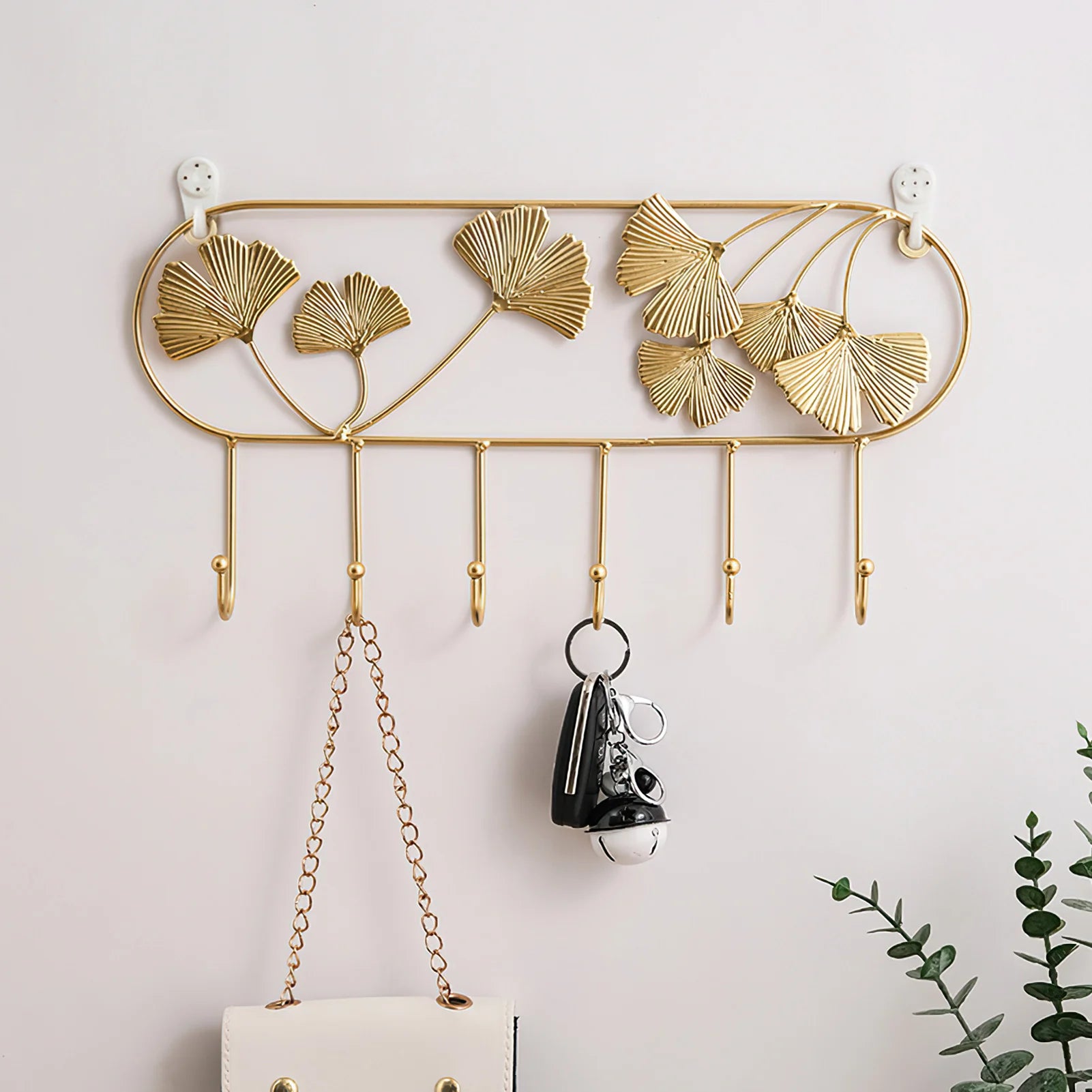 Wandhaken mit Ginkgo-Blatt Design – 3D Schmiedeeisen Wanddeko | Dekorativer Metallhaken für Schlüssel, Jacken, Handtücher & Flurdekoration Kaufschwan®
