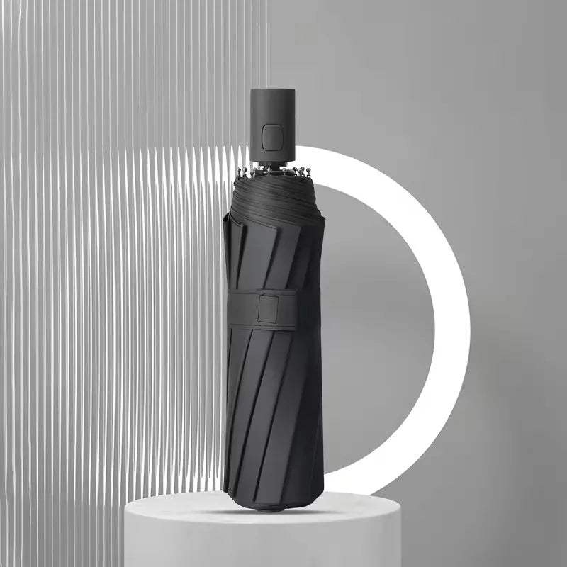 16-Streben Automatikschirm – Winddichter Doppel-Lagen Fiberglas-Rahmen, UPF Sonnenschutz, Tragbarer Minimalistischer Sonnenschutzschirm Kaufschwan® Schwarz