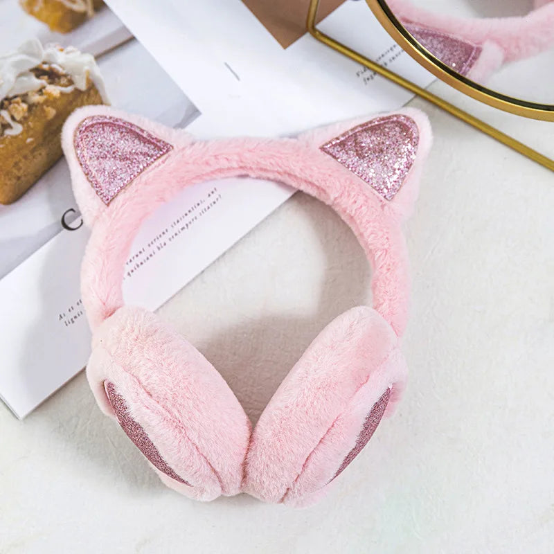 Herbst Winter Plüsch Ohrwärmer mit Katzenohren & Rosa Herz – Thermische Dicke Earmuffs für Kinder & Damen | Süß & Warm Kaufschwan® Rosa