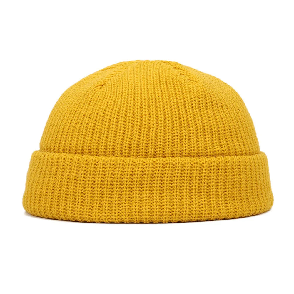 Winter Strickmütze – Kurze Hip Hop Cap | Unisex Elastische Wollmütze für Damen & Herren Kaufschwan® Hellgelb Einheitsgröße