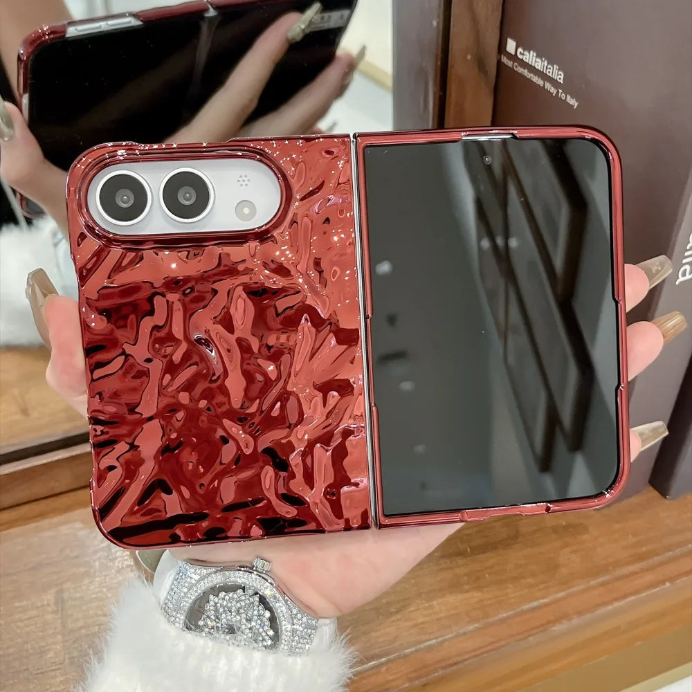 Chrom Schutzhülle mit Wasserwellenstruktur für iPhone Duo – Farbige Hart-PC-Hülle mit Stoß- und Scharnierschutz Kaufschwan®