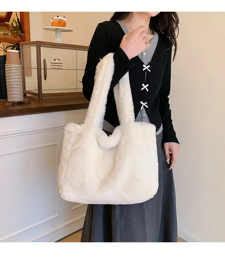 Herbst Winter Plüsch Tote Bag – Damen Modische Schultertasche | Vielseitige weiche Handtasche Kaufschwan®