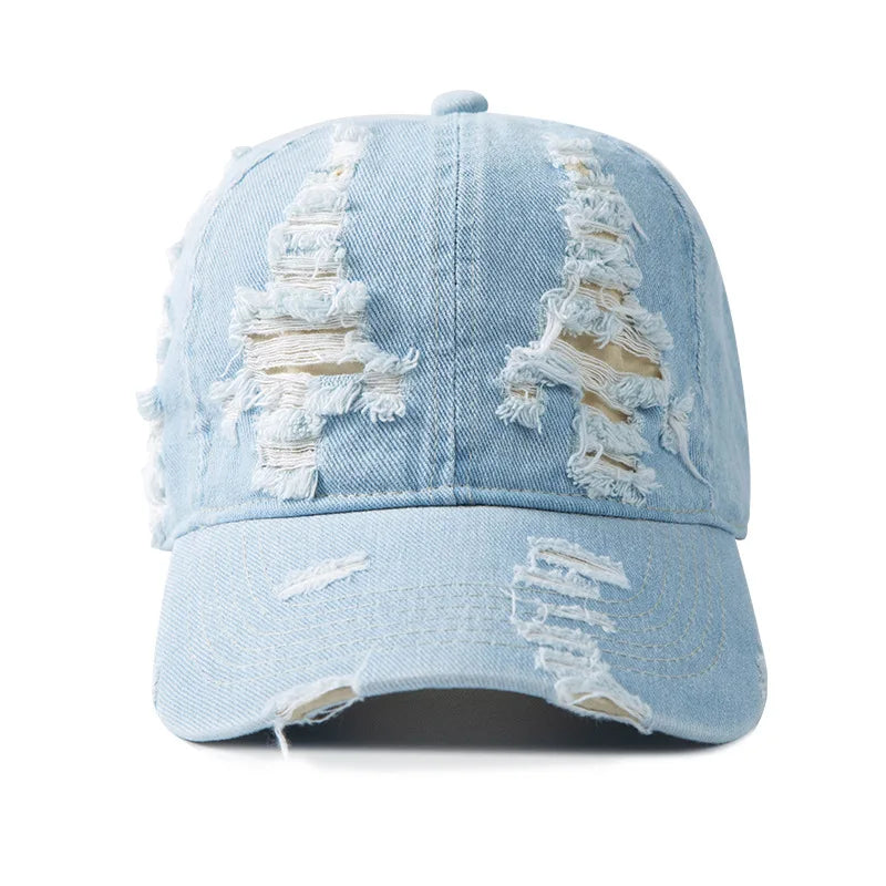 Baseballcap aus Gewaschenem Denim | Vintage Baseballcap für Damen & Herren | Atmungsaktive Verstellbare Baseballcap für Frühling & Sommer Kaufschwan® Hellblau 56-58cm